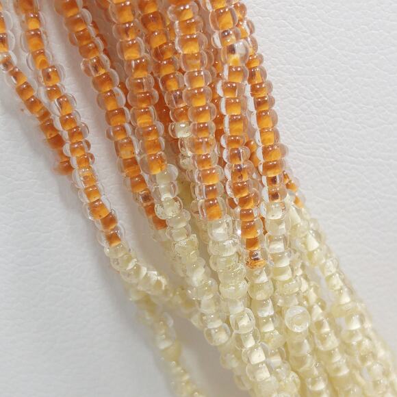 Japan 1950s Multi Strand Glass Seed Bead Necklace Beige Rust Vintage - Picture 5 of 10
